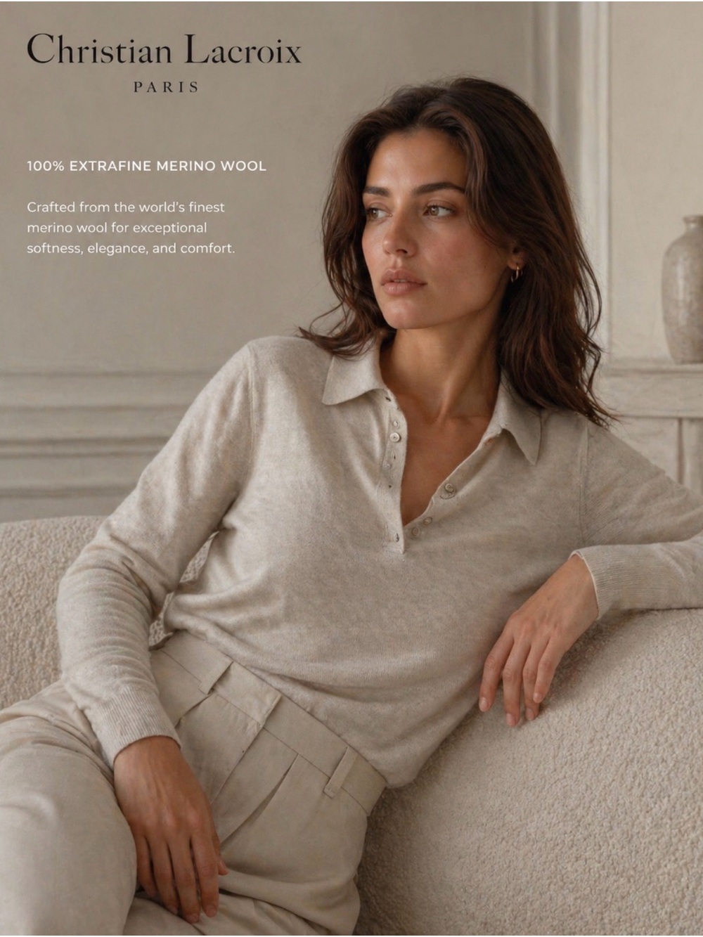 Christian Lacroix Neutral Beige Merino Polo